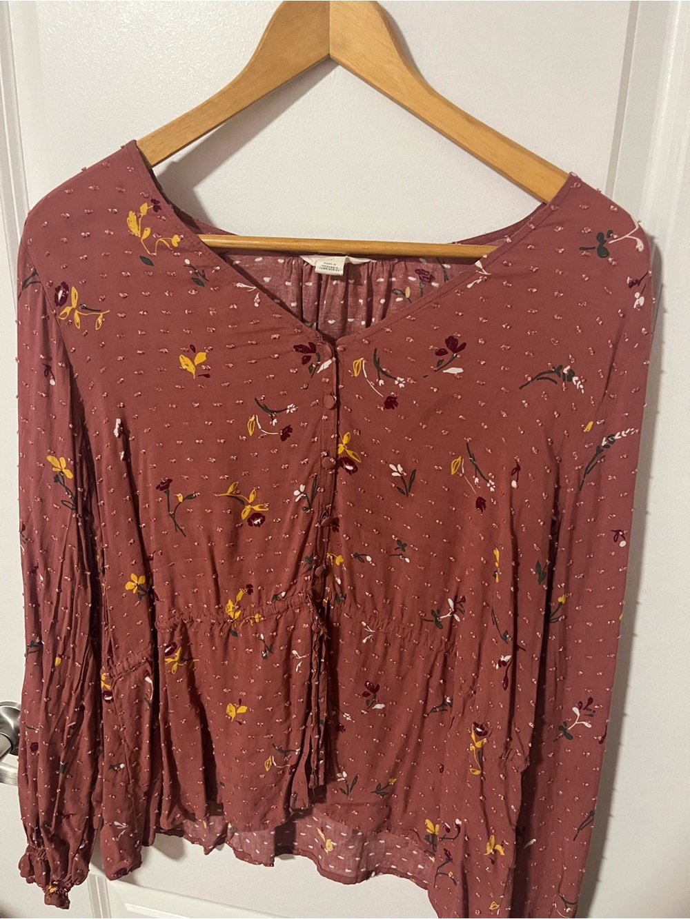 Caslon Rust Floral Swiss Dot Button-Front Blouse 🧡💛🩷🤍